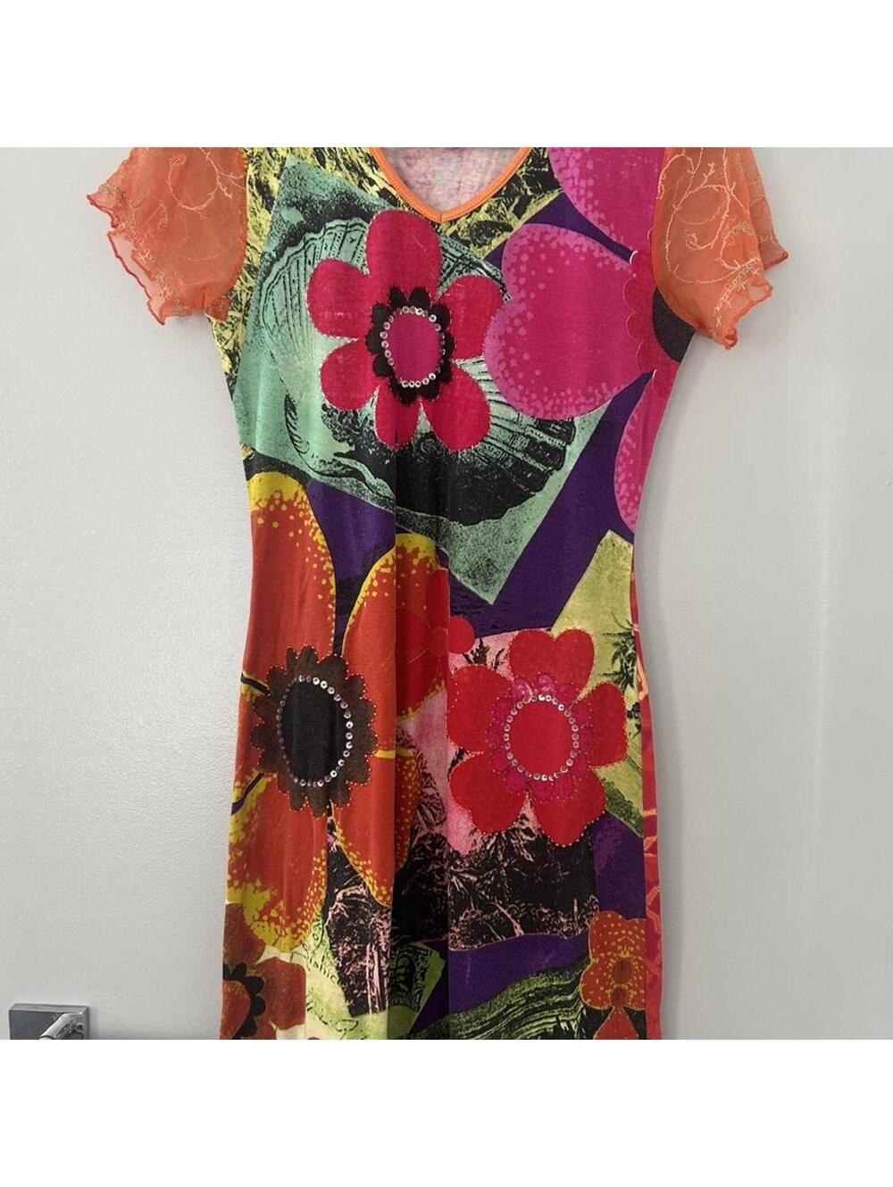 Y2k multicoloured floral mini dress with sequin details